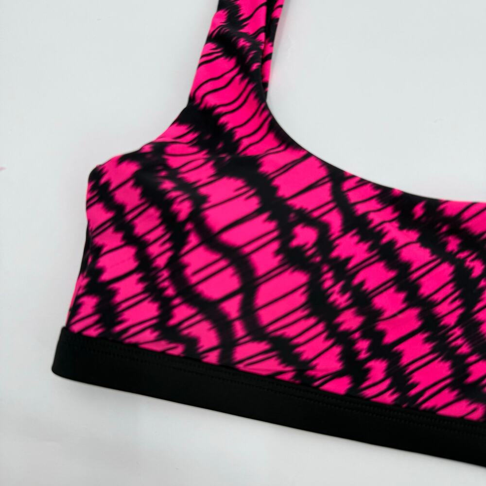 DKNY Bikini Top Size Medium NWT Printed Square Neck Hot Pink Black Swim Sporty - Picture 9 of 13
